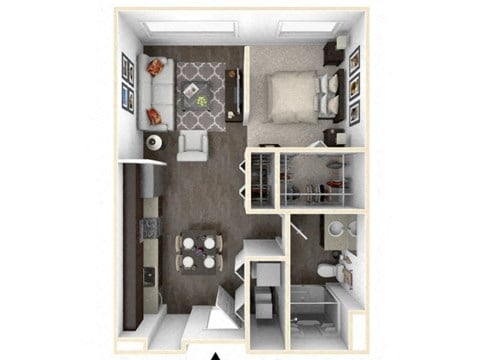 Floor plan for studio, 1 bath, 578 sqft