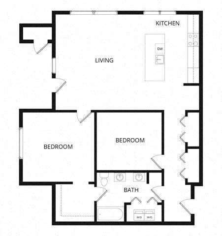 Floor plan for 1 bed, 1 bath, 1130 sqft