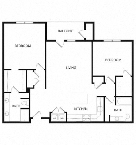Floor plan for 2 beds, 2 baths, 1295 sqft