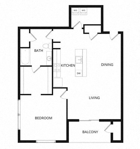 Floor plan for 1 bed, 1 bath, 965 sqft