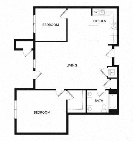 Floor plan for 1 bed, 1 bath, 1090 sqft