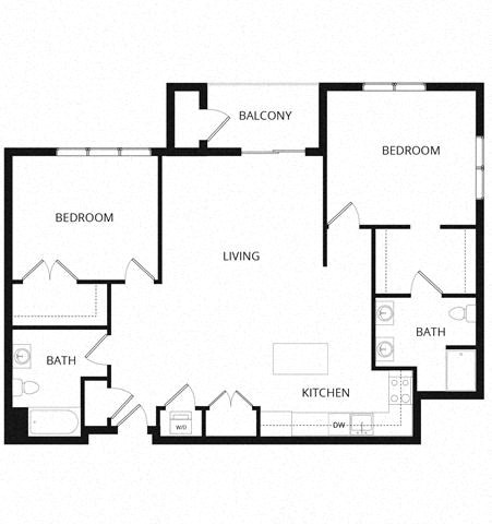 Floor plan for 2 beds, 2 baths, 1265 sqft
