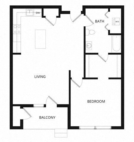 Floor plan for 1 bed, 1 bath, 915 sqft