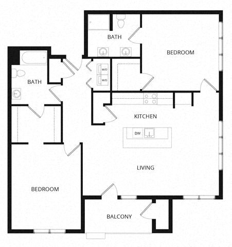 Floor plan for 2 beds, 2 baths, 1275 sqft