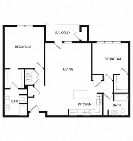 Floor plan for 2 beds, 2 baths, 1295 sqft