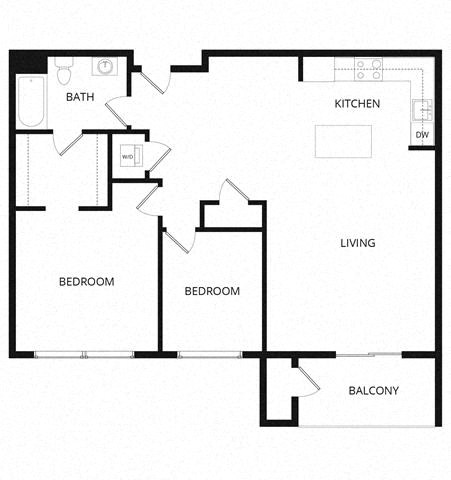 Floor plan for 1 bed, 1 bath, 1025 sqft