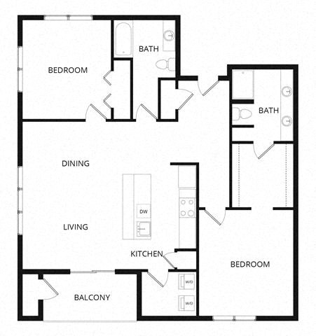 Floor plan for 2 beds, 2 baths, 1245 sqft