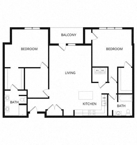 Floor plan for 2 beds, 2 baths, 1495 sqft