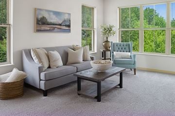 Fitchburg apartment for rent - A living room with a grey couch, a coffee table, and a painting on the wall.