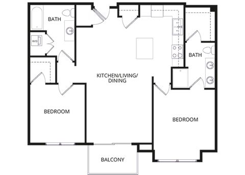 Floor plan for 2 beds, 2 baths, 1100 sqft