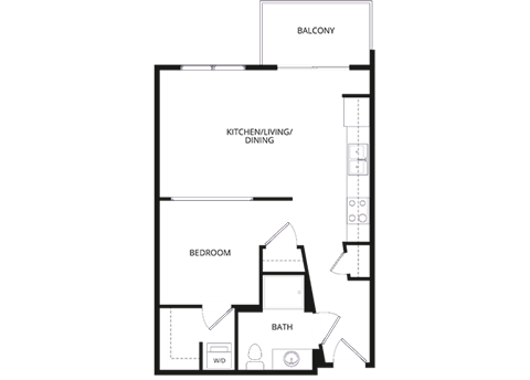 Floor plan for studio, 1 bath, 564 sqft