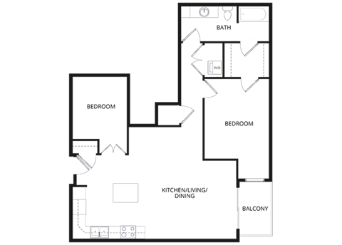Floor plan for 1 bed, 1 bath, 1025 sqft