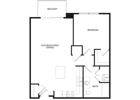 Floor plan for 1 bed, 1 bath, 815 sqft