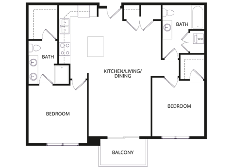 Floor plan for 2 beds, 2 baths, 1100 sqft