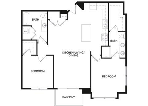 Floor plan for 2 beds, 2 baths, 1100 sqft