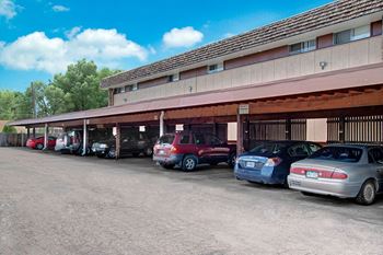 Copper stone shaded parking area