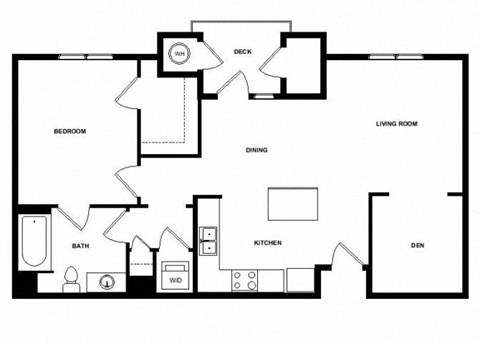 Floor plan for 1 bed, 1 bath, 947 sqft