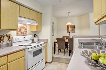 Open kitchen with dishwasher, double sinks, and plenty of cabinet storage and counter space