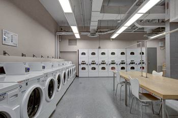 Large laundry room with folding stations