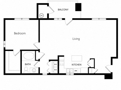 Floor plan for 1 bed, 1 bath, 782 sqft
