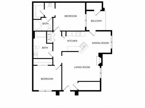 Floor plan for 2 beds, 2 baths, 1126 sqft