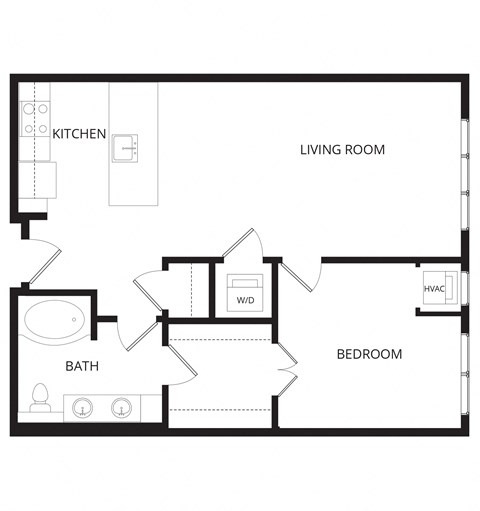 Floor plan for 1 bed, 1 bath, 785 sqft