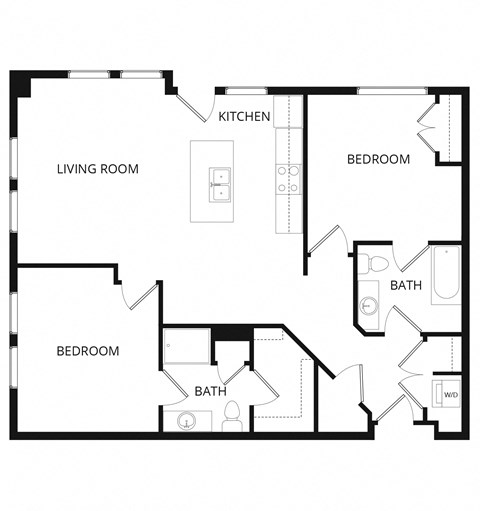 Floor plan for 2 beds, 2 baths, 1103 sqft