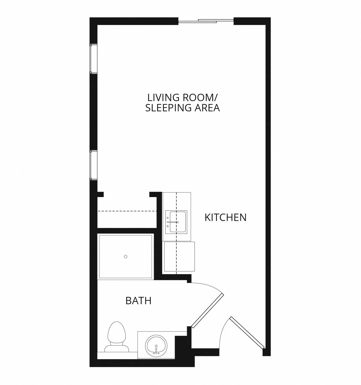 Floor plan for studio, 1 bath, 283 sqft