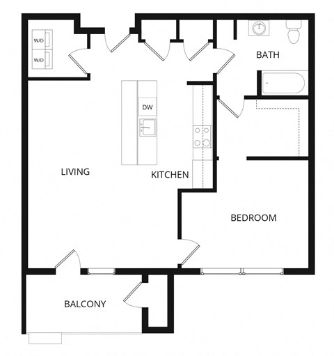 Floor plan for 1 bed, 1 bath, 825 sqft