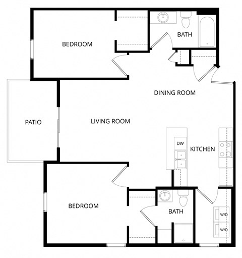 Floor plan for 2 beds, 2 baths, 1017 sqft