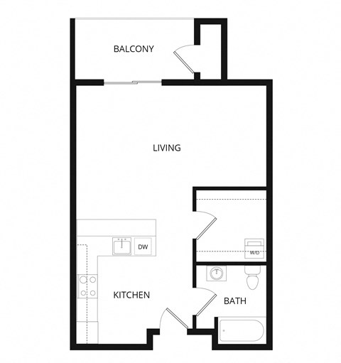 Floor plan for studio, 1 bath, 550 sqft