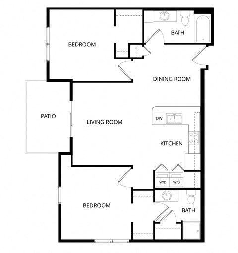 Floor plan for 2 beds, 2 baths, 1011 sqft