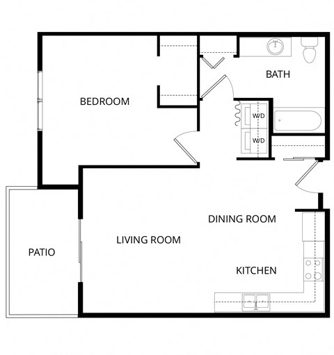 Floor plan for 1 bed, 1 bath, 741 sqft