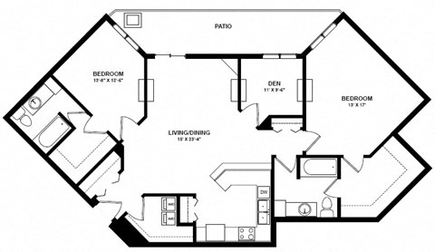 Floor plan for 2 beds, 2 baths, 1745 sqft