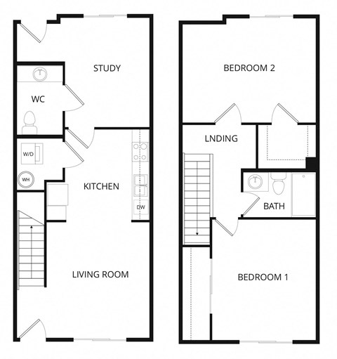 Floor plan for 2 beds, 1.5 baths, 1161 sqft