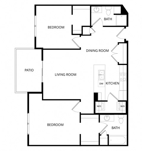 Floor plan for 2 beds, 2 baths, 1062 sqft