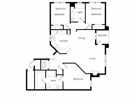 Floor plan for 3 beds, 2 baths, 1187 sqft