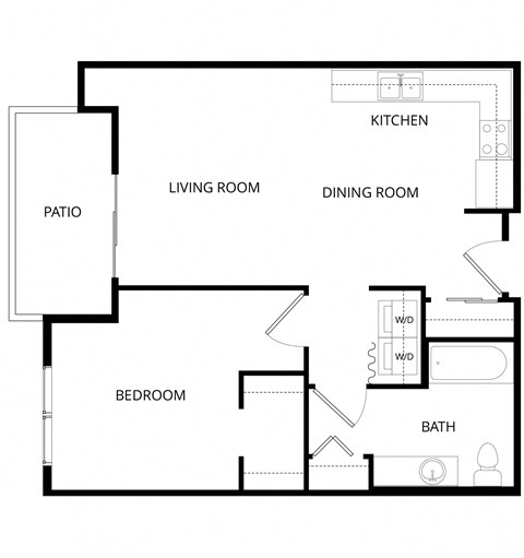 Floor plan for 1 bed, 1 bath, 683 sqft