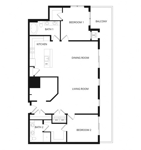 Floor plan for 2 beds, 2 baths, 1730 sqft