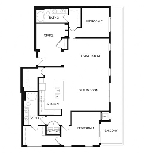 Floor plan for 2 beds, 2 baths, 1874 sqft