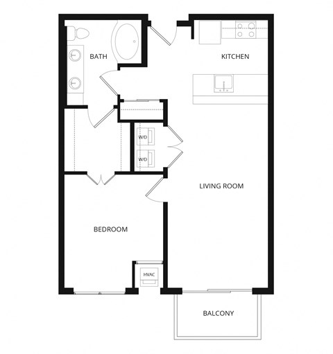Floor plan for 1 bed, 1 bath, 786 sqft