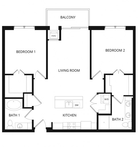 Floor plan for 2 beds, 2 baths, 1120 sqft