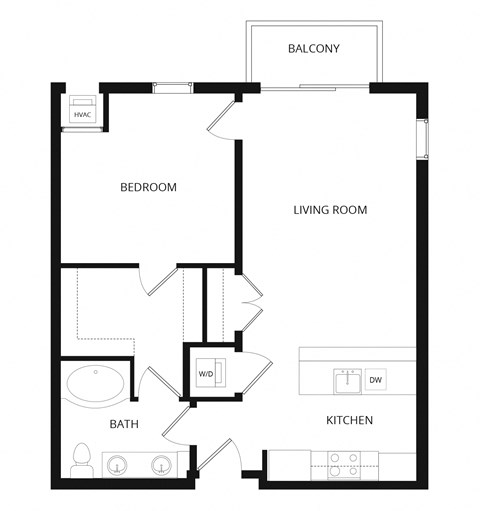 Floor plan for 1 bed, 1 bath, 817 sqft