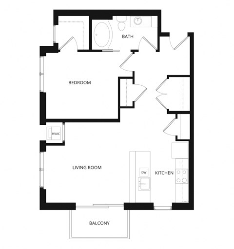 Floor plan for 1 bed, 1 bath, 780 sqft