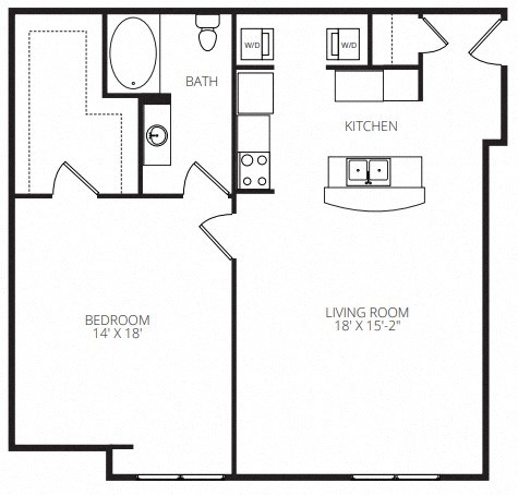 Floor plan for 1 bed, 1 bath, 931 sqft