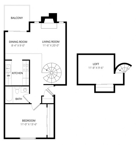 Floor plan for 1 bed, 1 bath, 848 sqft
