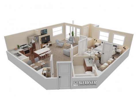 Floor plan for 1 bed, 1 bath, 784 sqft