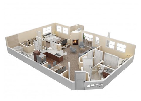 Floor plan for 2 beds, 2 baths, 1228 sqft