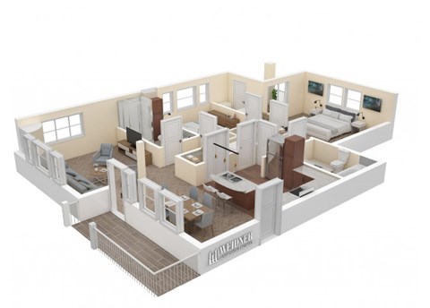 Floor plan for 2 beds, 2 baths, 1342 sqft