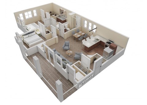 Floor plan for 2 beds, 2 baths, 1154 sqft